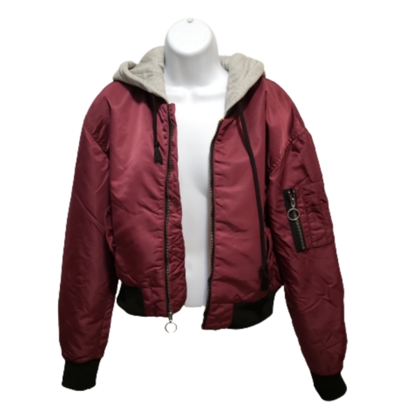 NWOT Hudson Burgundy Utility Bomber Jacket Hooded Coat - Picture 4 of 6